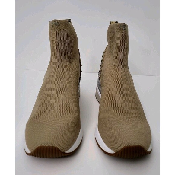 MICHAEL KORS Skyler Stretch Sneakers Womens 11 Tan Knit Sock High Top Bootie - Picture 2 of 8